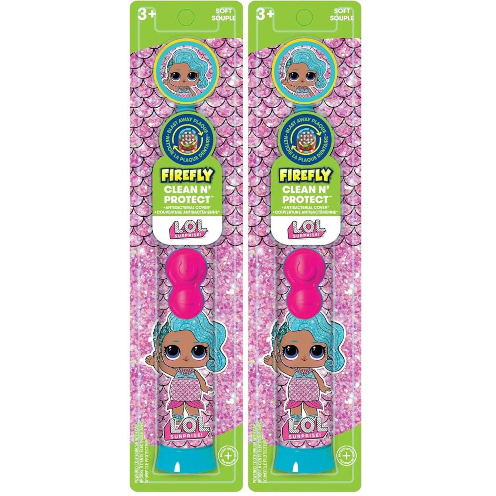 image:imageFirefly Clean N Protect LOL Surprise Toothbrush with Fun Character Cover Soft Bristles Antislip Grip Handle Battery Included Ages 3 1 Count1 Count Pack of 2