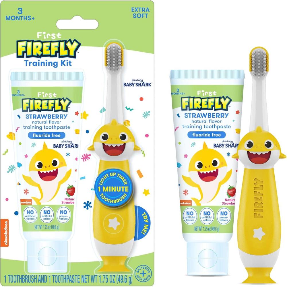 image:imageFirst Firefly Training Kit Light Up Toothbrush and Natural Strawberry Flavor Training Toothpaste Baby Shark
