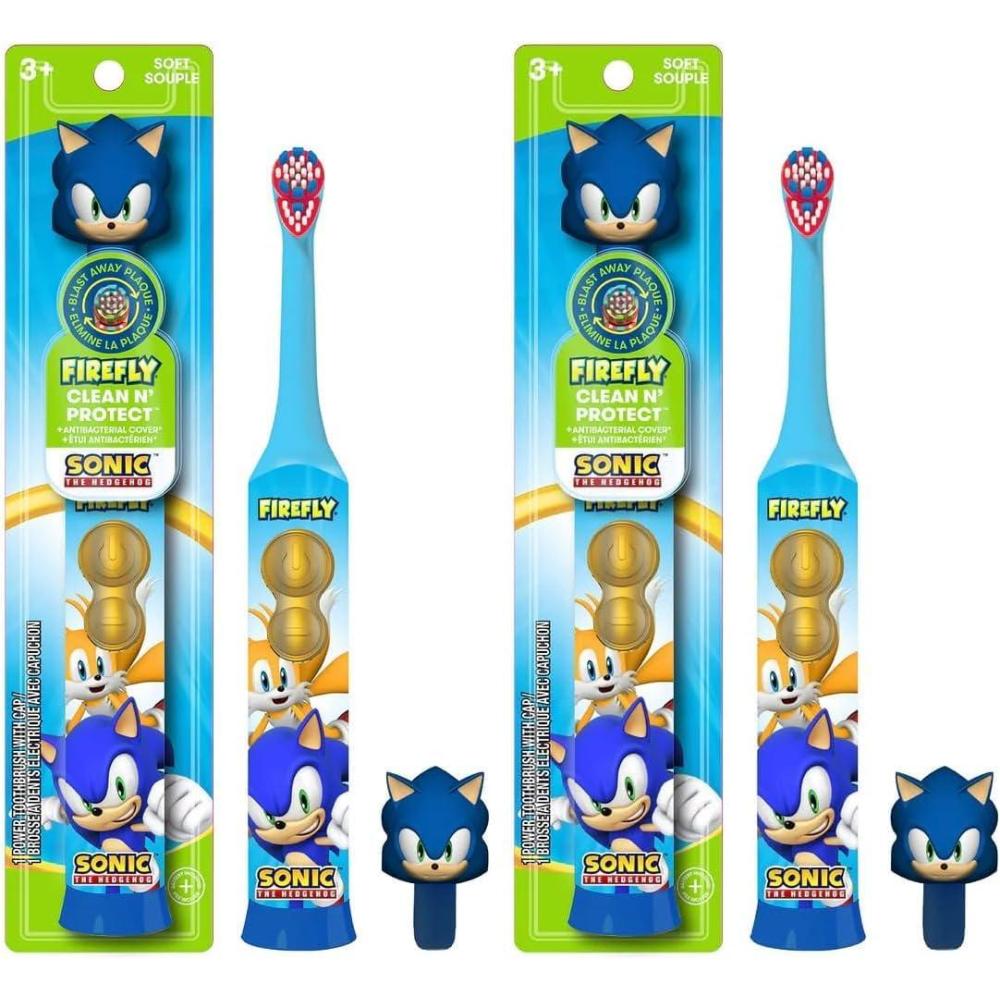 image:imageFIREFLY Clean N Protect Sonic The Hedgehog Toothbrush with 3D hygienic Cover Premium Soft Bristles AntiSlip Grip Handle Battery Included Ages 3 3 Piece Set Pack of 13 Piece Set Pack of 2