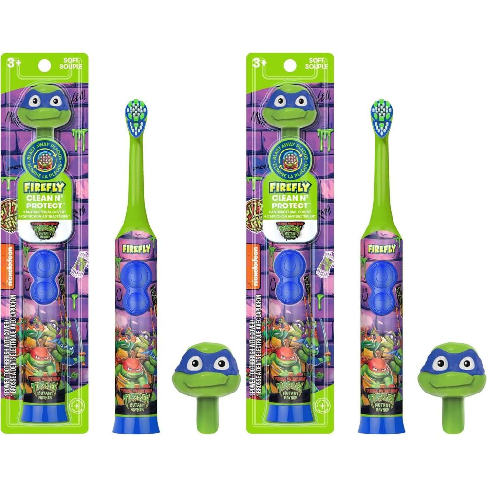 image:imageFirefly Clean N Protect Teenage Mutant Ninja Turtles Power Toothbrush with 3D Character Cover Soft Bristles Battery Included Ages 3 111 Count Pack of 2