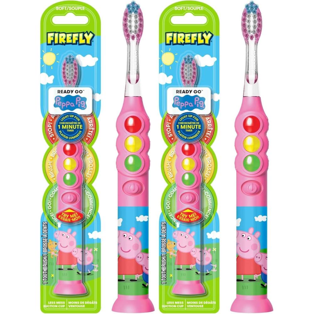 image:imageFirefly Ready Go Brush Peppa Pig Light Up Timer Toothbrush Premium Soft Bristles 1 Minute Timer Less Mess Suction Cup Battery Included Easy Storage for Ages 3 1 Count1 Count Pack of 2