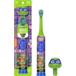 Firefly Clean N’ Protect Teenage Mutant Ninja Turtles Power Toothbrush with 3D Character Cover, Soft Bristles, Battery Included, Ages 3+, 1+1(1 Count (Pack of 1))