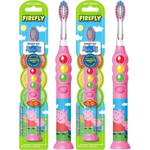 Firefly Ready Go Brush, Peppa Pig, Light Up Timer Toothbrush, Premium Soft Bristles, 1 Minute Timer, Less Mess Suction Cup, Battery Included, Easy Storage, for Ages 3+, 1 Count(1 Count (Pack of 2))